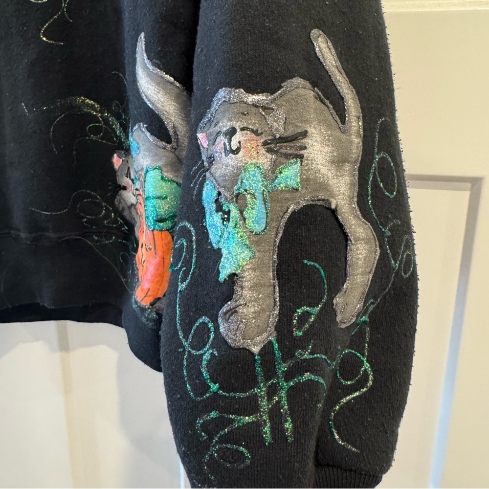 Handmade Halloween Pumpkin Black Sweatshirt, Size Large - Picture 3 of 8